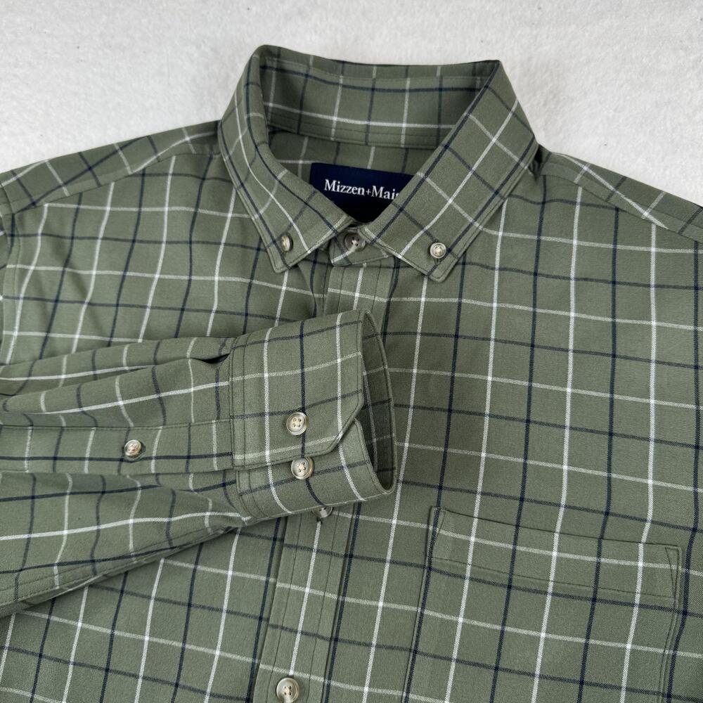 Mizzen+Main Shirt Mens Size M Green Plaid Long Sleeve Button Down Stretch Casual